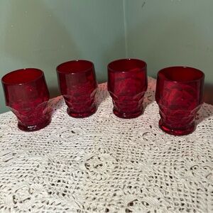 Vintage Set of Four Viking Georgian Honeycomb Ruby Red Tumblers Glasses 4.25” H